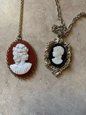 Vintage Cameo Pendant Necklaces Oval .925 Sterling Silver & Germany Jewelry Mark